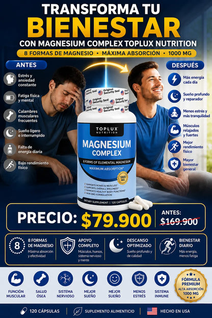 Magnesium Complex Toplux Nutrition | 8 Formas de Magnesio de Alta Absorción
